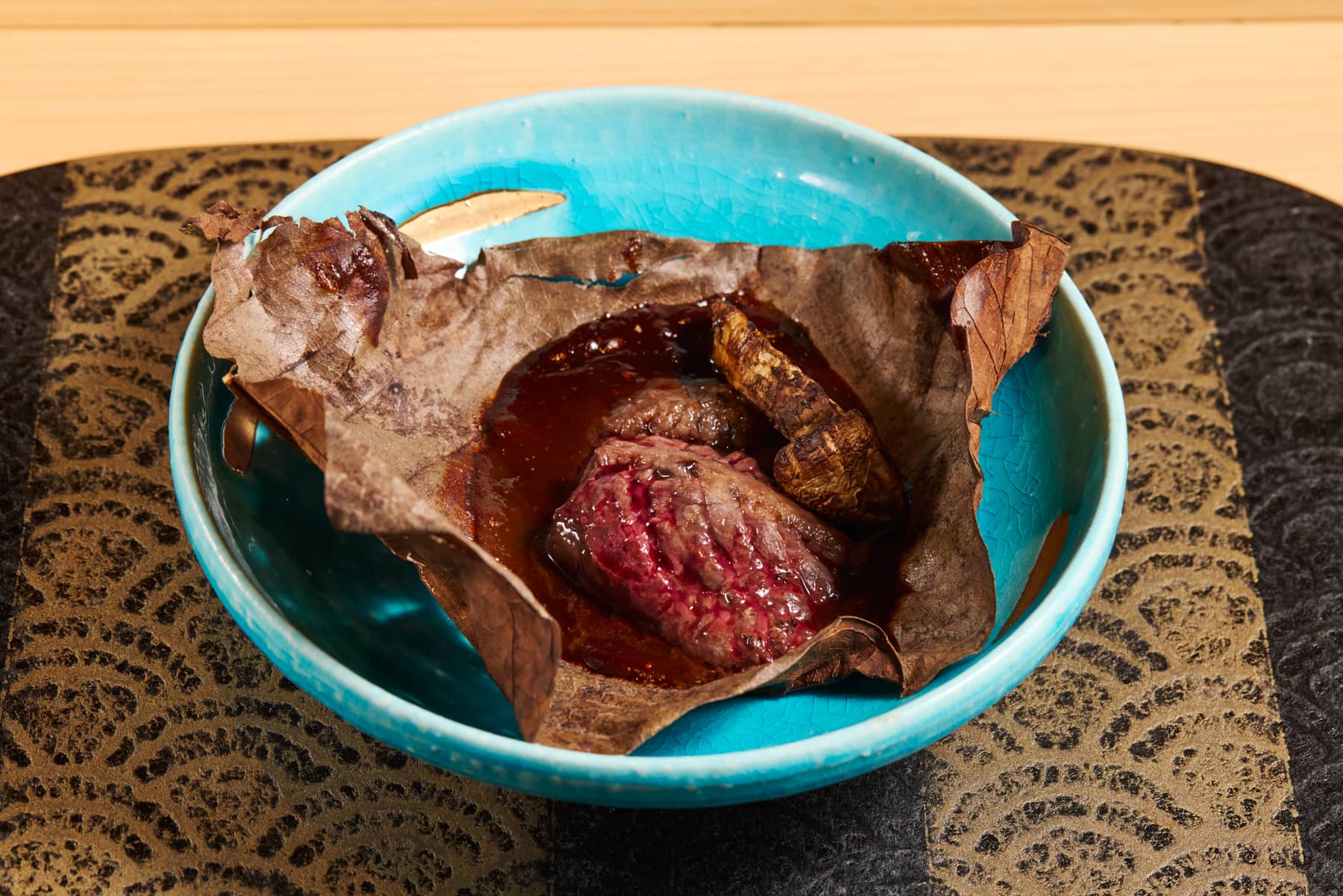 오리 호바야키 (큰 나뭇잎 된장 구이),파 된장,송이버섯